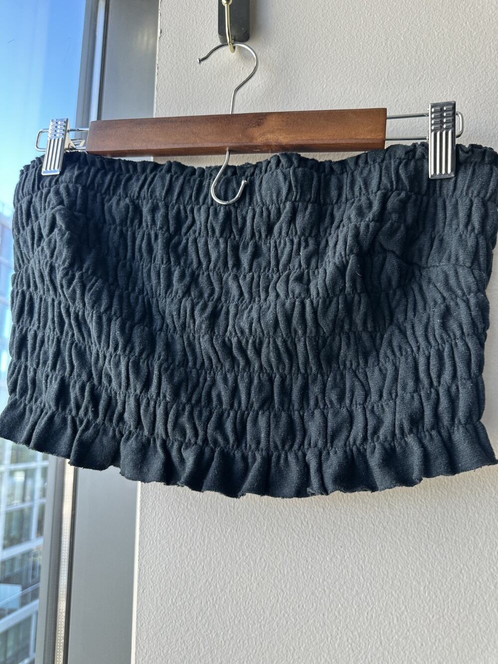 Free People Black Smocked Ruffle Tube Top Bandeau Style Sz M NWT